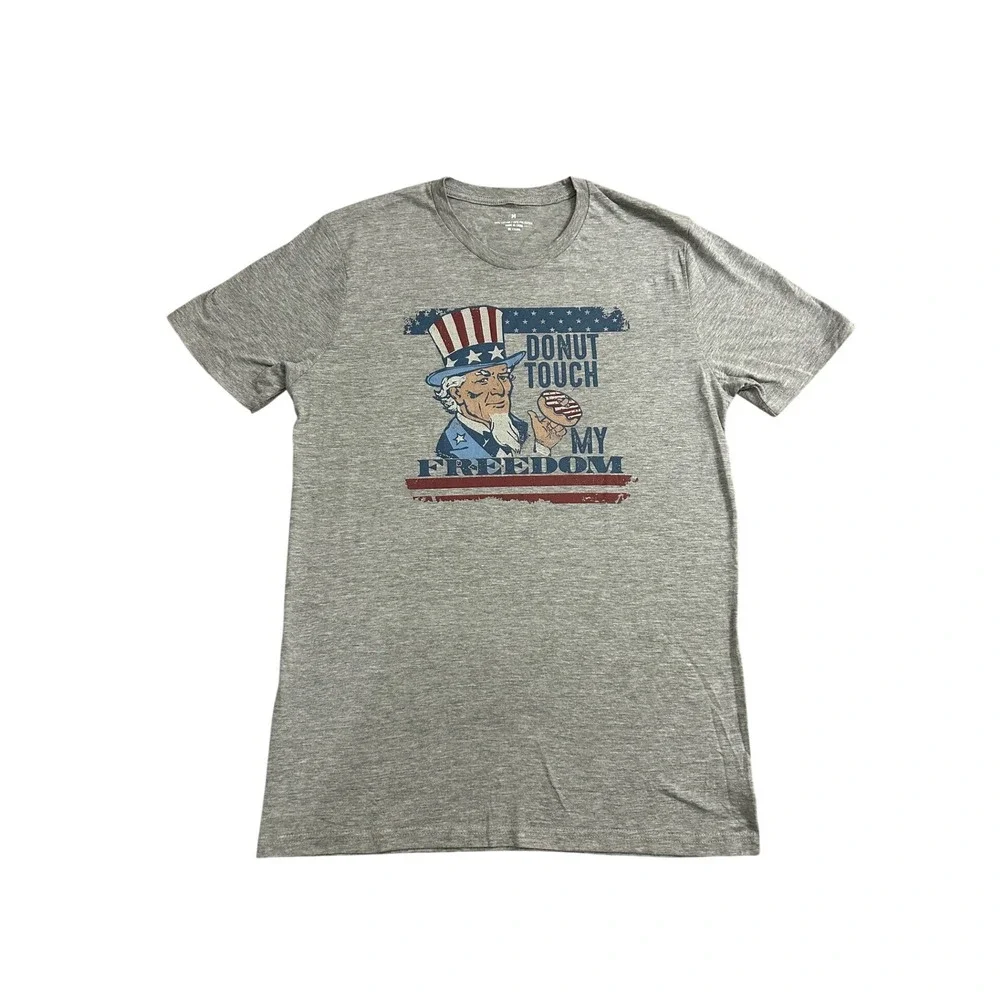 Donut Touch My Freedom T-Shirt Mens Medium Gray Excellent‎ Patriotic Graphic NWT